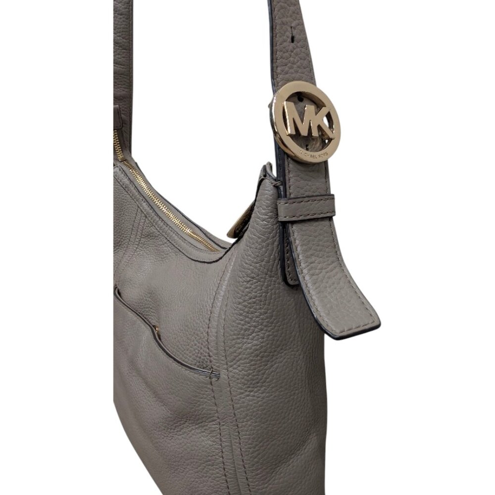 Michael Kors Taupe Bag Shoulder Top Zip Medium Leather Fulton Crossbody Handbag